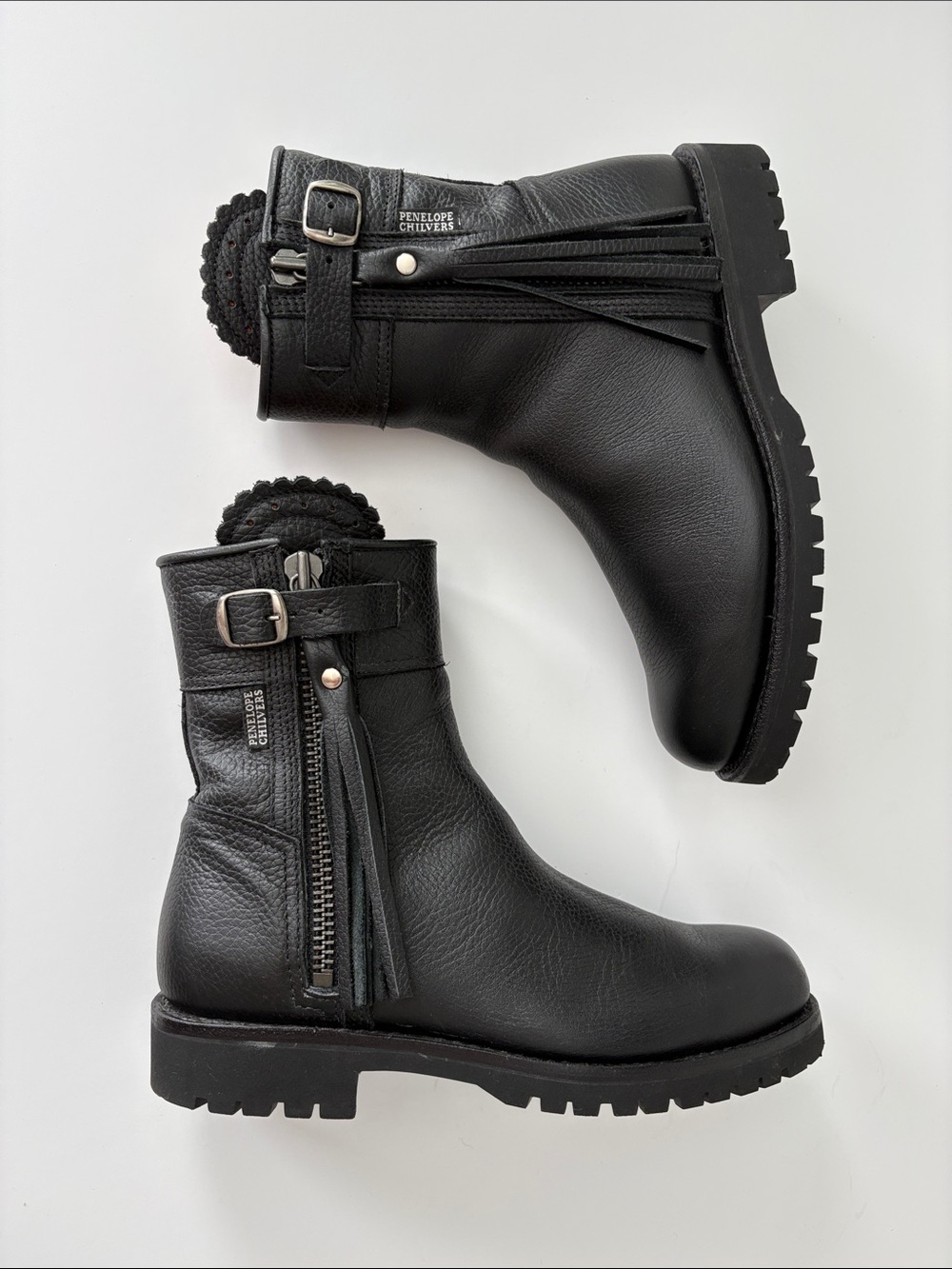 Penelope Chilvers Cropped Leather Tassel Riding Boots Black size 37.5 / 6.5